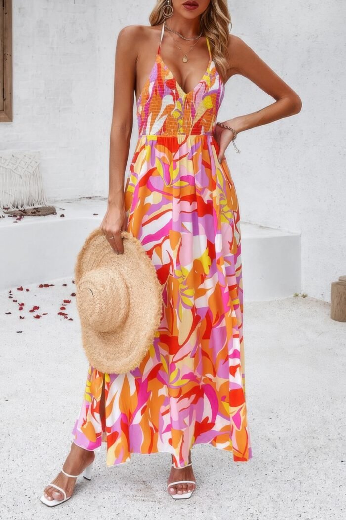 Floral boho tie sleeveless high waist maxi dress - image 16