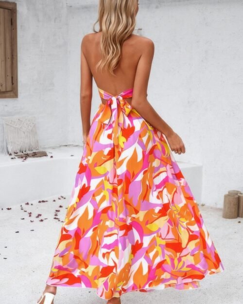floral boho tie sleeveless high waist maxi dress