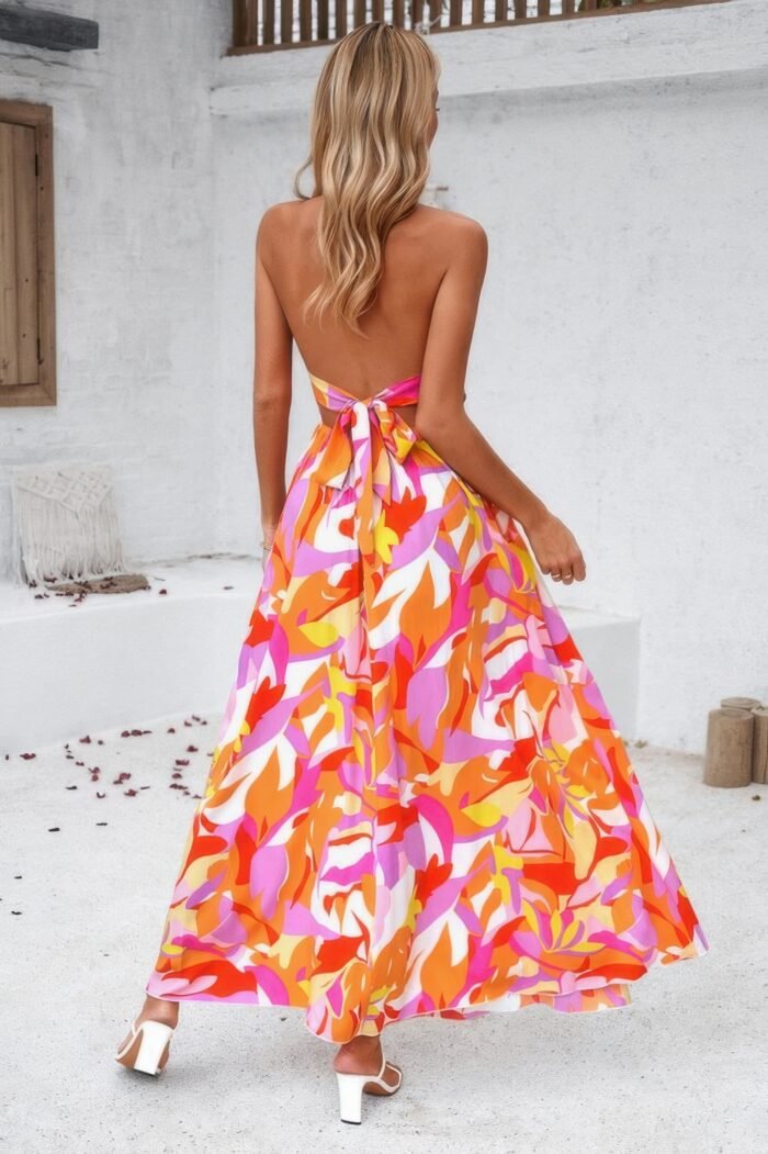 Floral boho tie sleeveless high waist maxi dress - image 17