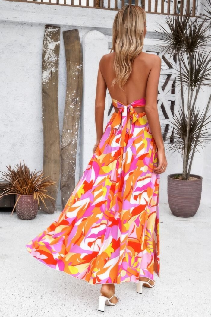 Floral boho tie sleeveless high waist maxi dress - image 18