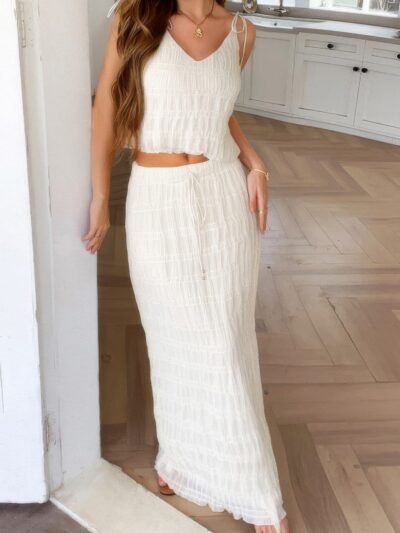 Strappy Maxi Skirt & Crop Top Co-ord Set – Summer Outfit Strappy maxi skirt and crop top co-ord set for summer