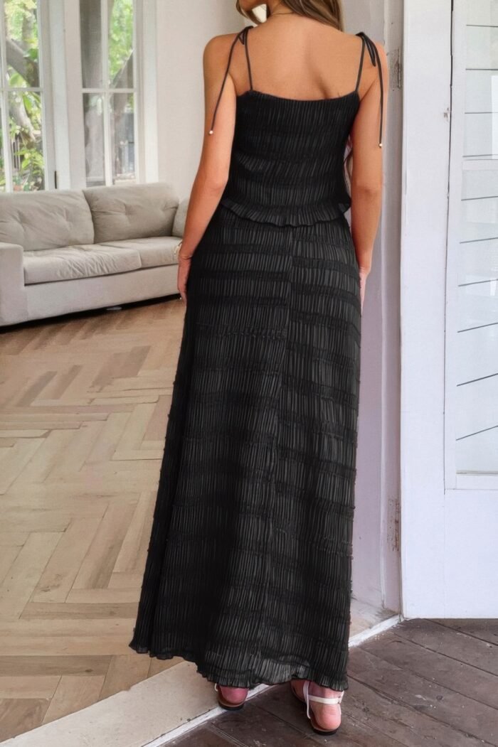 Solid two piece strappy maxi skirt crop top set - image 11