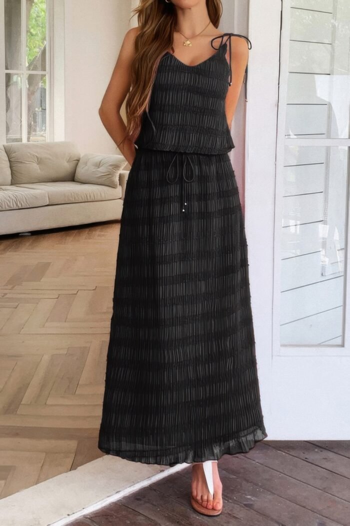 Solid two piece strappy maxi skirt crop top set - image 12