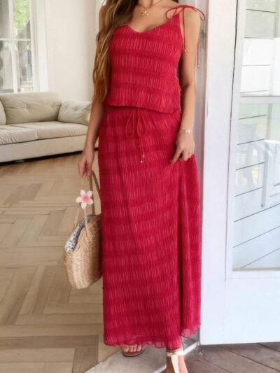 Strappy Maxi Skirt & Crop Top Co-ord Set – Summer Outfit Strappy maxi skirt and crop top co-ord set for summer