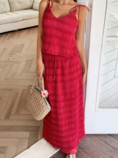 Strappy Maxi Skirt & Crop Top Co-ord Set – Summer Outfit Strappy maxi skirt and crop top co-ord set for summer