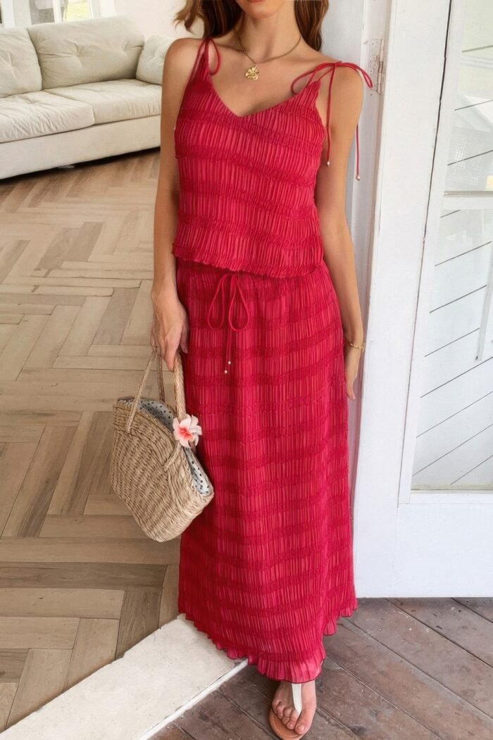 Solid two piece strappy maxi skirt crop top set - image 22