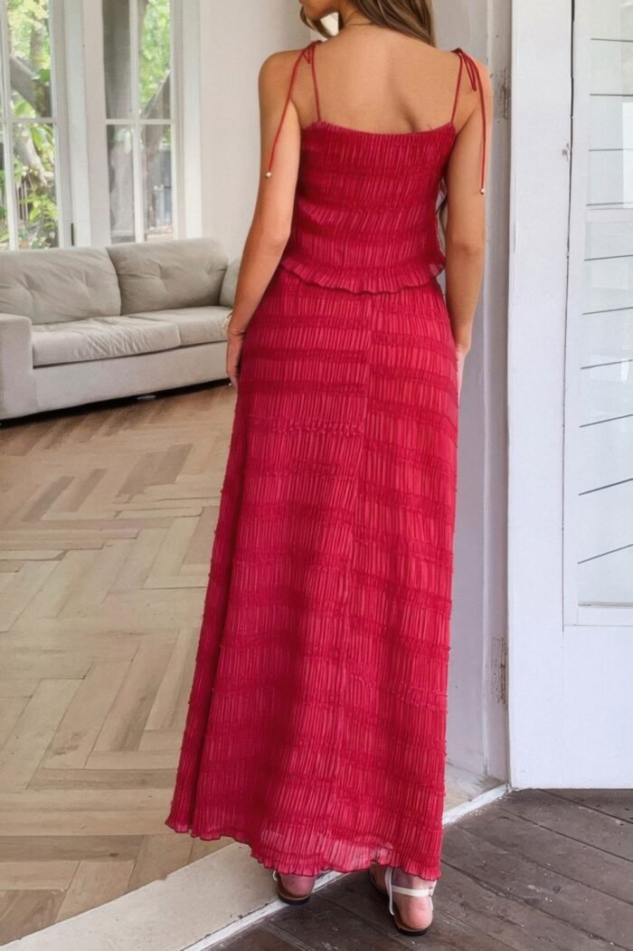 Solid two piece strappy maxi skirt crop top set - image 23
