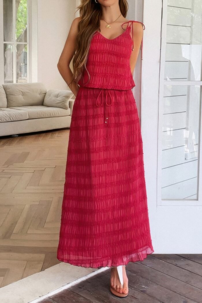 Solid two piece strappy maxi skirt crop top set - image 24