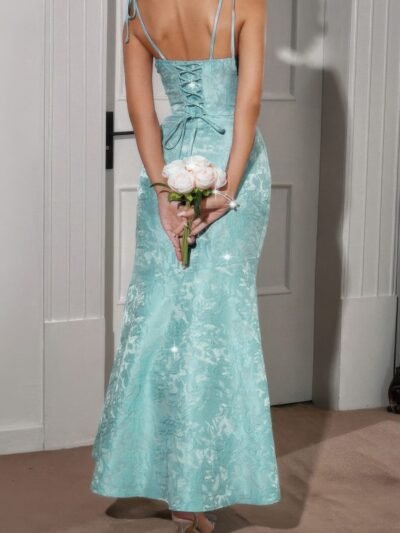 Solid Floral Jacquard Satin Prom Full Dress Solid Floral Jacquard Satin Prom Full Dress
