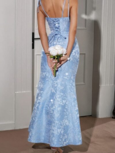 Solid Floral Jacquard Satin Prom Full Dress Solid Floral Jacquard Satin Prom Full Dress