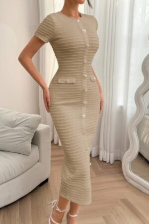 Solid Buckle Design Zipper Split Short Sleeve Dress Solid Buckle Design Zipper Split Short Sleeve Dress