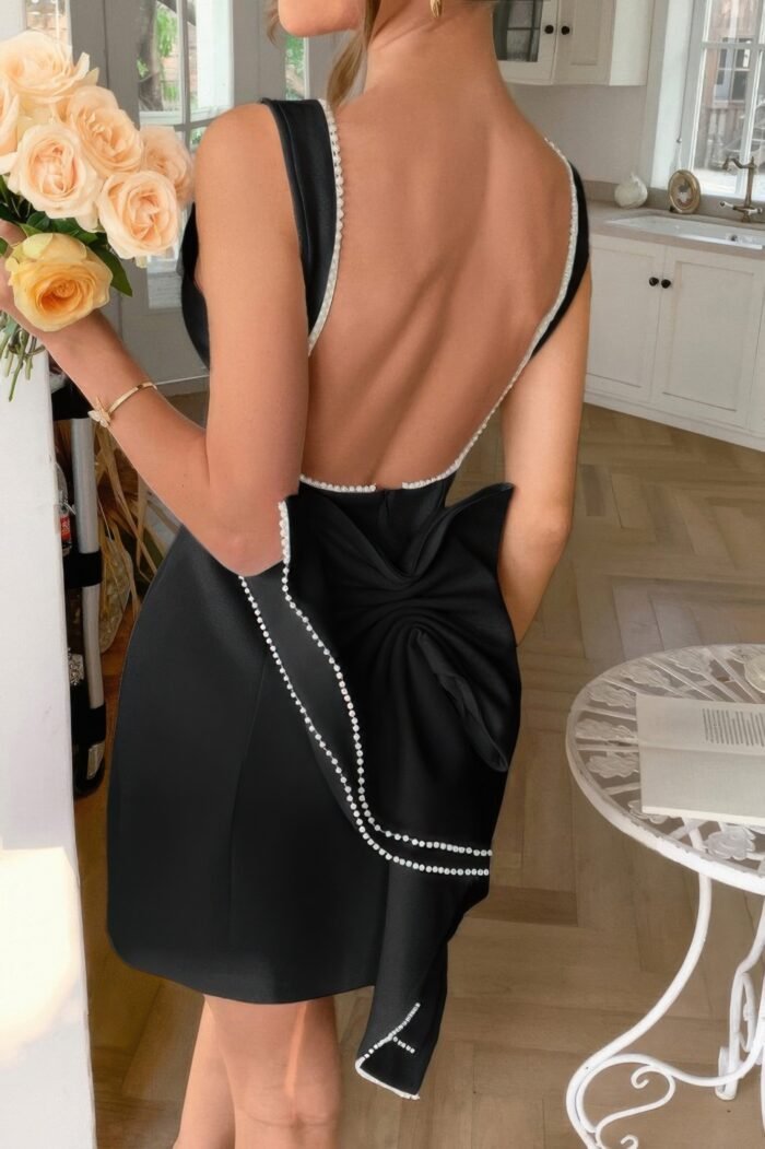 Sleeveless ruffle bowknot back fit mini dress - image 3