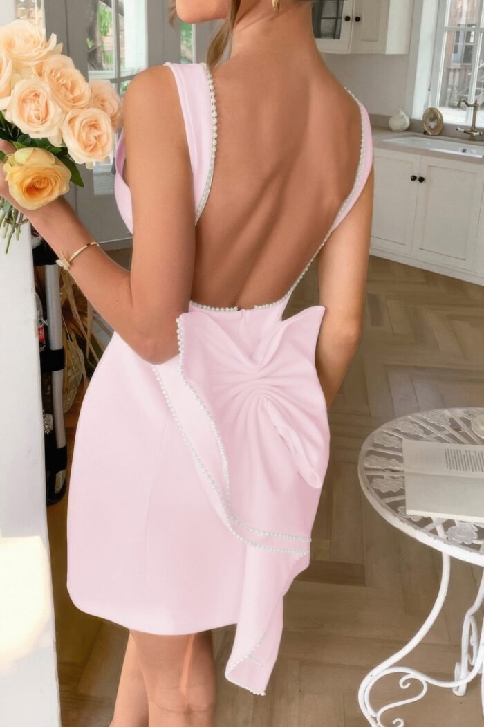 Sleeveless ruffle bowknot back fit mini dress - image 6