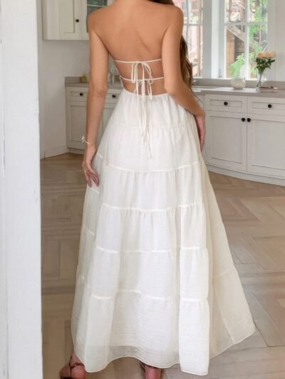 Solid Halter Ruched Textured Tiered Full Dress Solid Halter Ruched Textured Tiered Full Dress