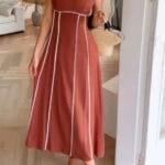 Strip Contrast Binding Linen Blend Cami Dress