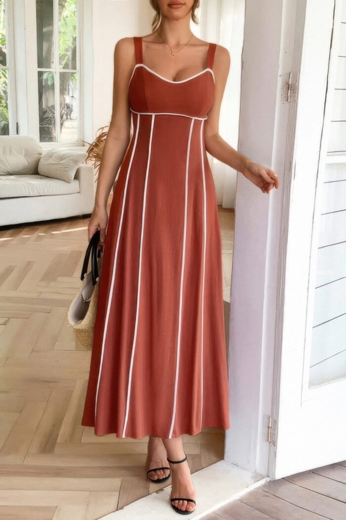 Strip contrast binding linen blend cami dress - image 2