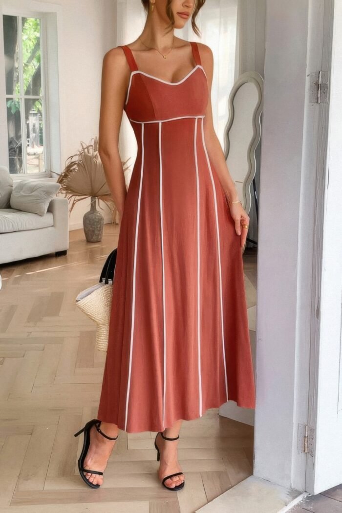 Strip contrast binding linen blend cami dress - image 3