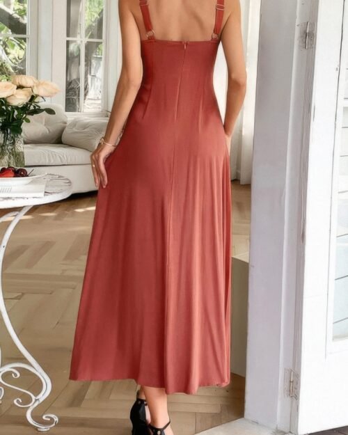 strip contrast binding linen blend cami dress