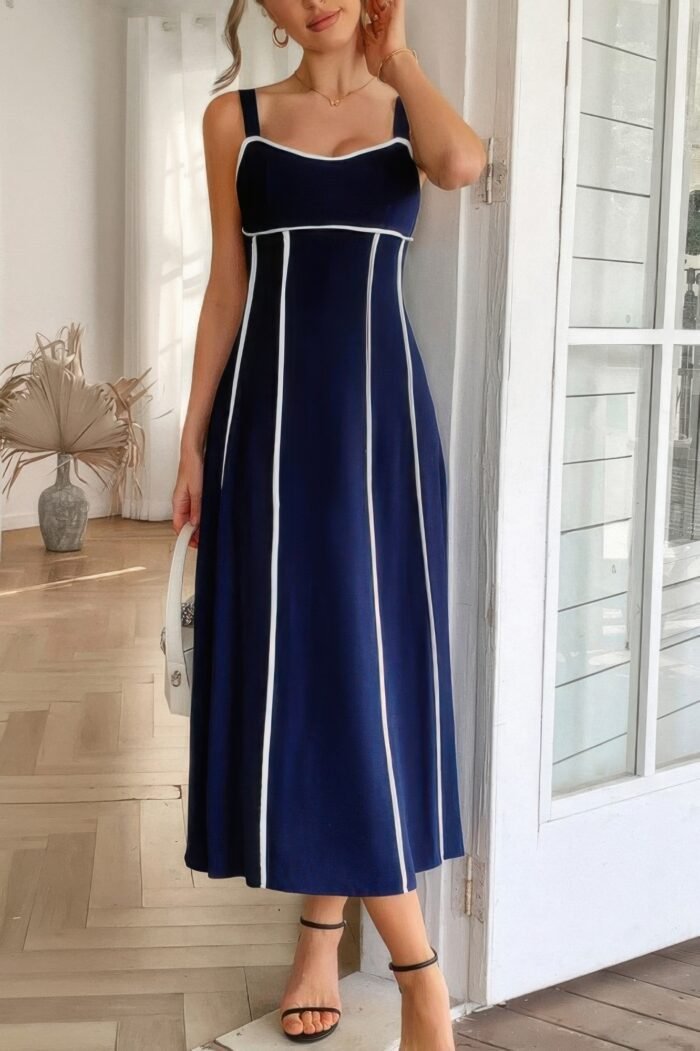 Strip contrast binding linen blend cami dress - image 5