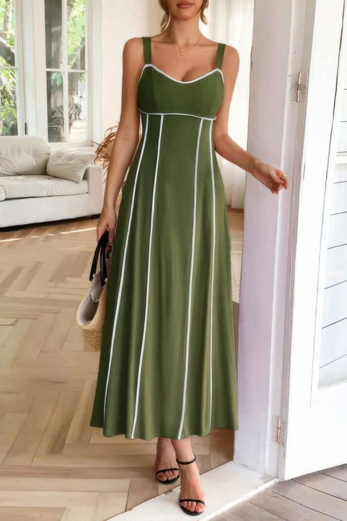 Strip contrast binding linen blend cami dress - image 8