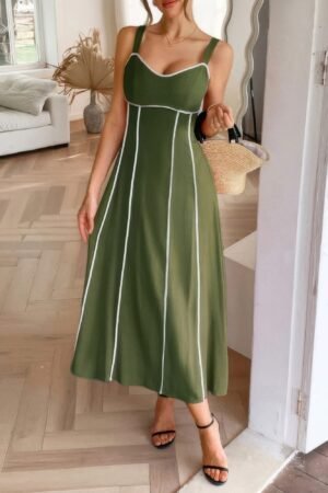 Strip Contrast Binding Linen Blend Cami Dress Strip Contrast Binding Linen Blend Cami Dress