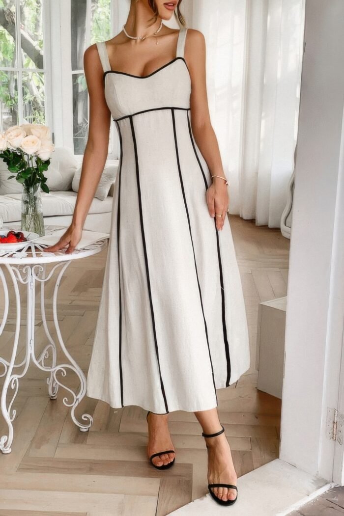 Strip contrast binding linen blend cami dress - image 11