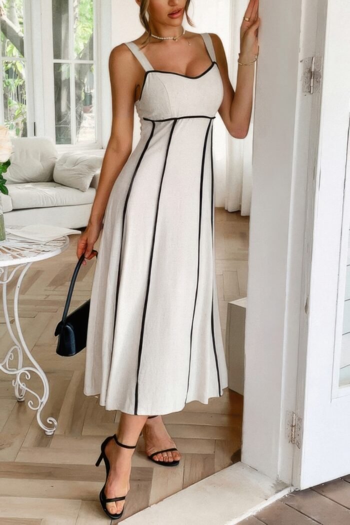 Strip contrast binding linen blend cami dress - image 12