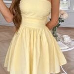 Solid Off Shoulder Tube Elastic Waist Dress