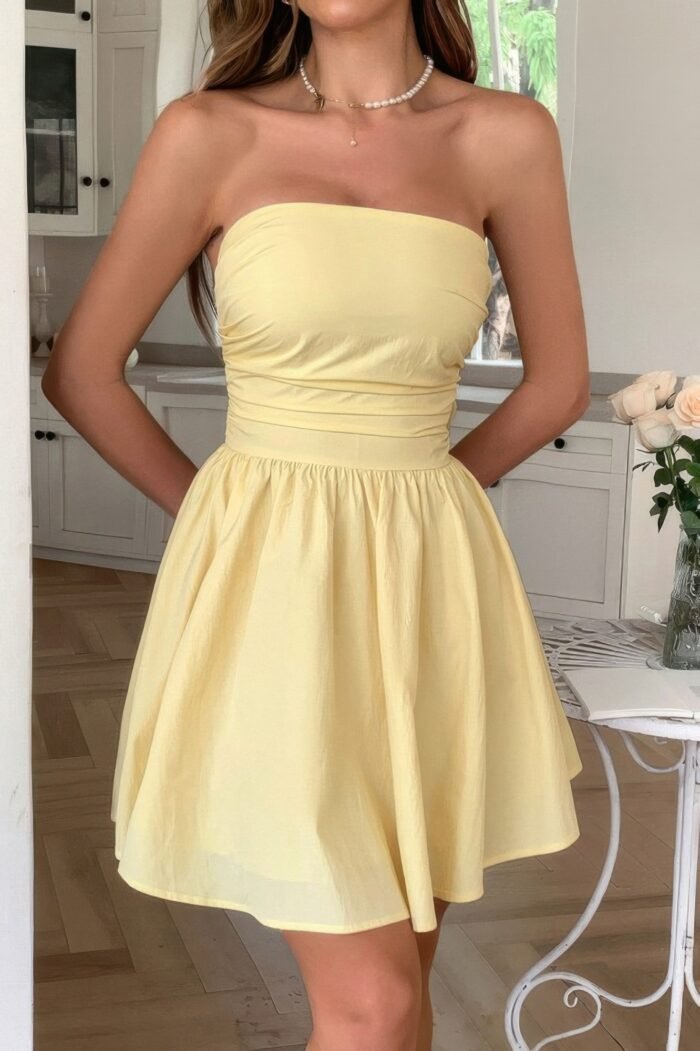 Solid off shoulder tube elastic waist dress - image 2