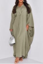 Plain V Neck Loose Fit Shift Maxi Dress