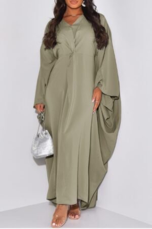Plain V Neck Loose Fit Shift Maxi Dress
