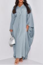 Plain V Neck Loose Fit Shift Maxi Dress