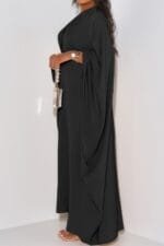 Plain V Neck Loose Fit Shift Maxi Dress