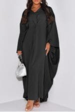 Plain V Neck Loose Fit Shift Maxi Dress