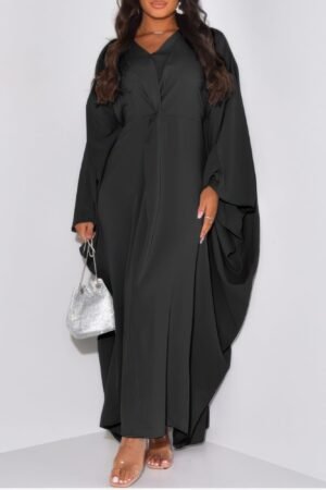 Plain V Neck Loose Fit Shift Maxi Dress Plain V Neck Loose Fit Shift Maxi Dress