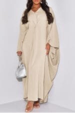 Plain V Neck Loose Fit Shift Maxi Dress