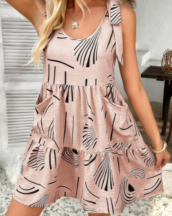 Abstract Printed Round Neck Pockets A-line Dress