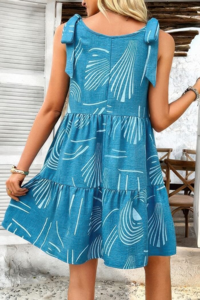 Abstract printed round neck pockets a-line dress - image 8