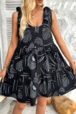 Abstract Printed Round Neck Pockets A-line Dress