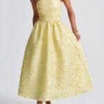 A Line Strapless Jacquard Satin Embroidery Dress