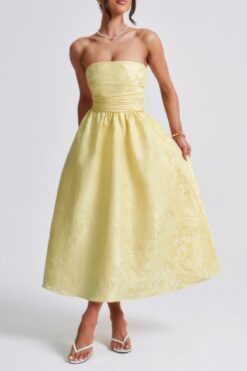 A Line Strapless Jacquard Satin Embroidery Dress