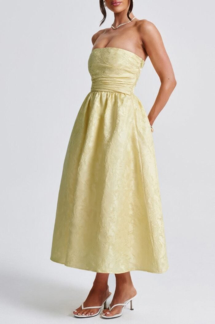 A line strapless jacquard satin embroidery dress - image 3