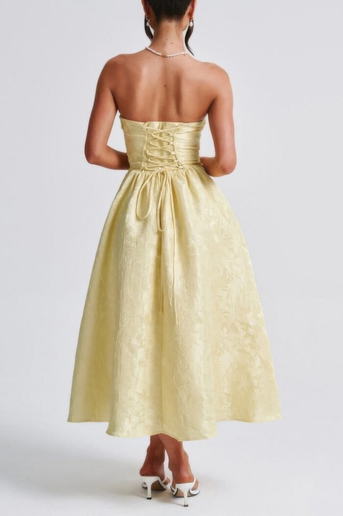 A line strapless jacquard satin embroidery dress - image 4