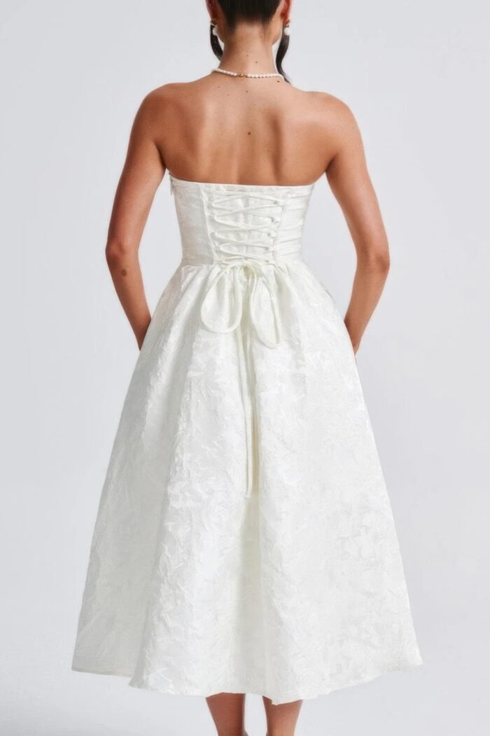 A line strapless jacquard satin embroidery dress - image 7