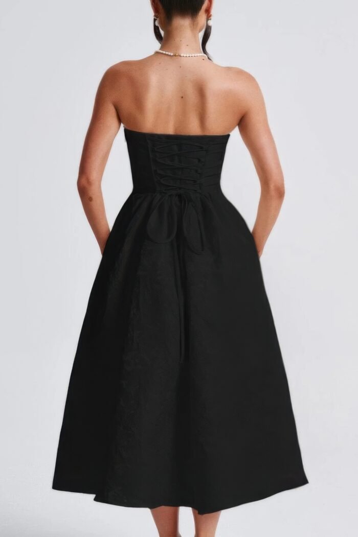 A line strapless jacquard satin embroidery dress - image 13