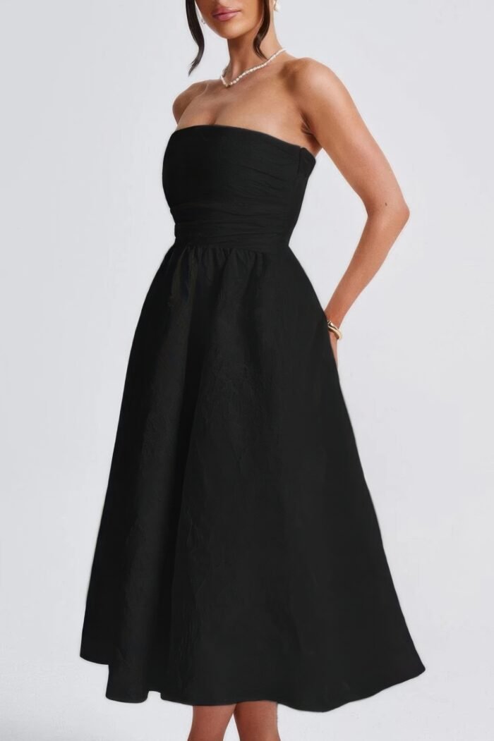 A line strapless jacquard satin embroidery dress - image 14