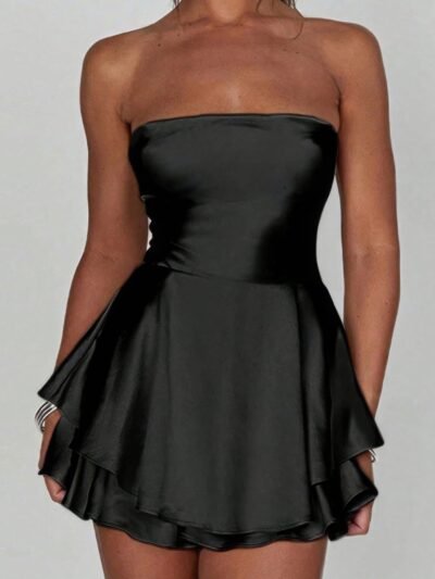 Solid Backless Lace Up Tube Fit Mini Dress