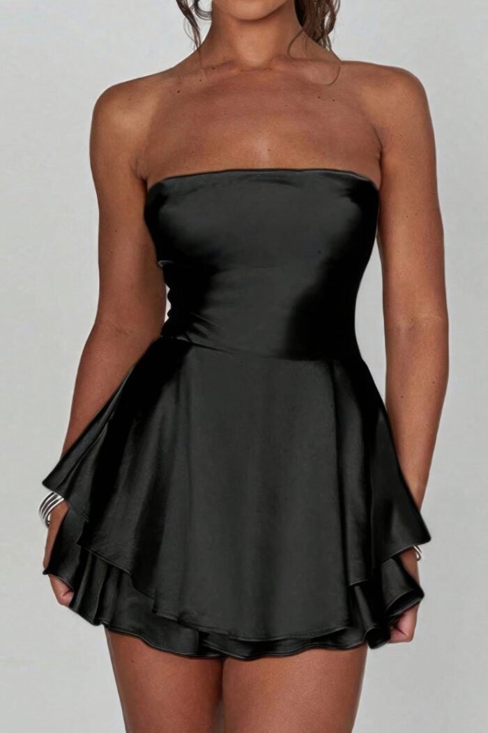 Solid backless lace up tube fit mini dress - image 1