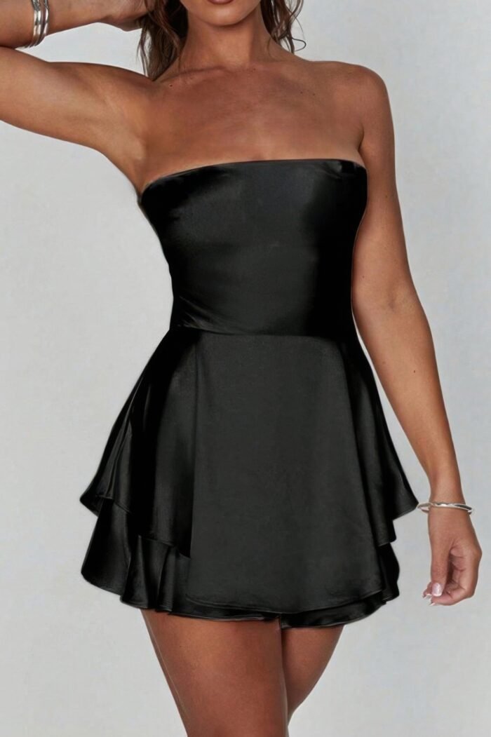Solid backless lace up tube fit mini dress - image 2