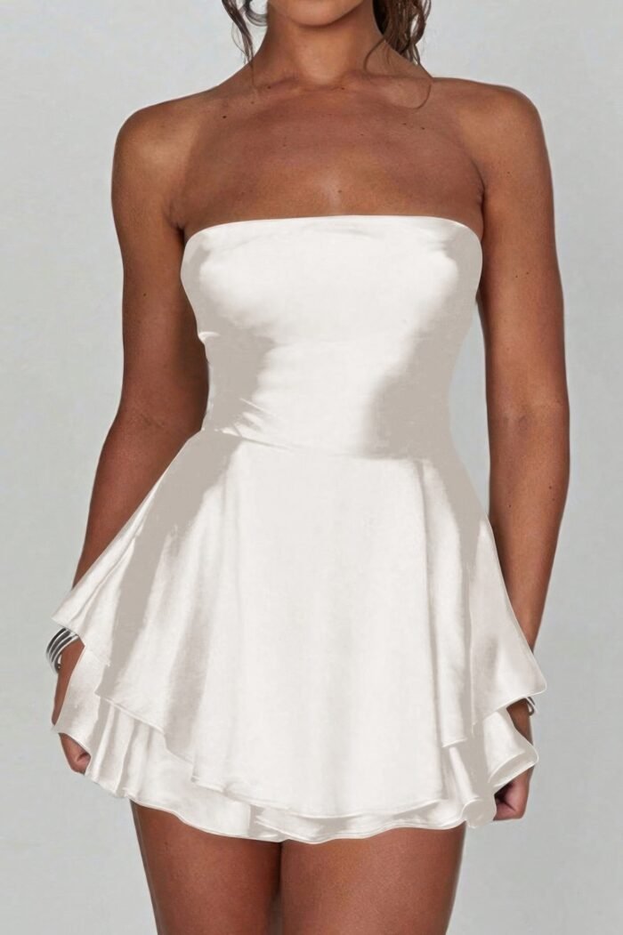 Solid backless lace up tube fit mini dress - image 5